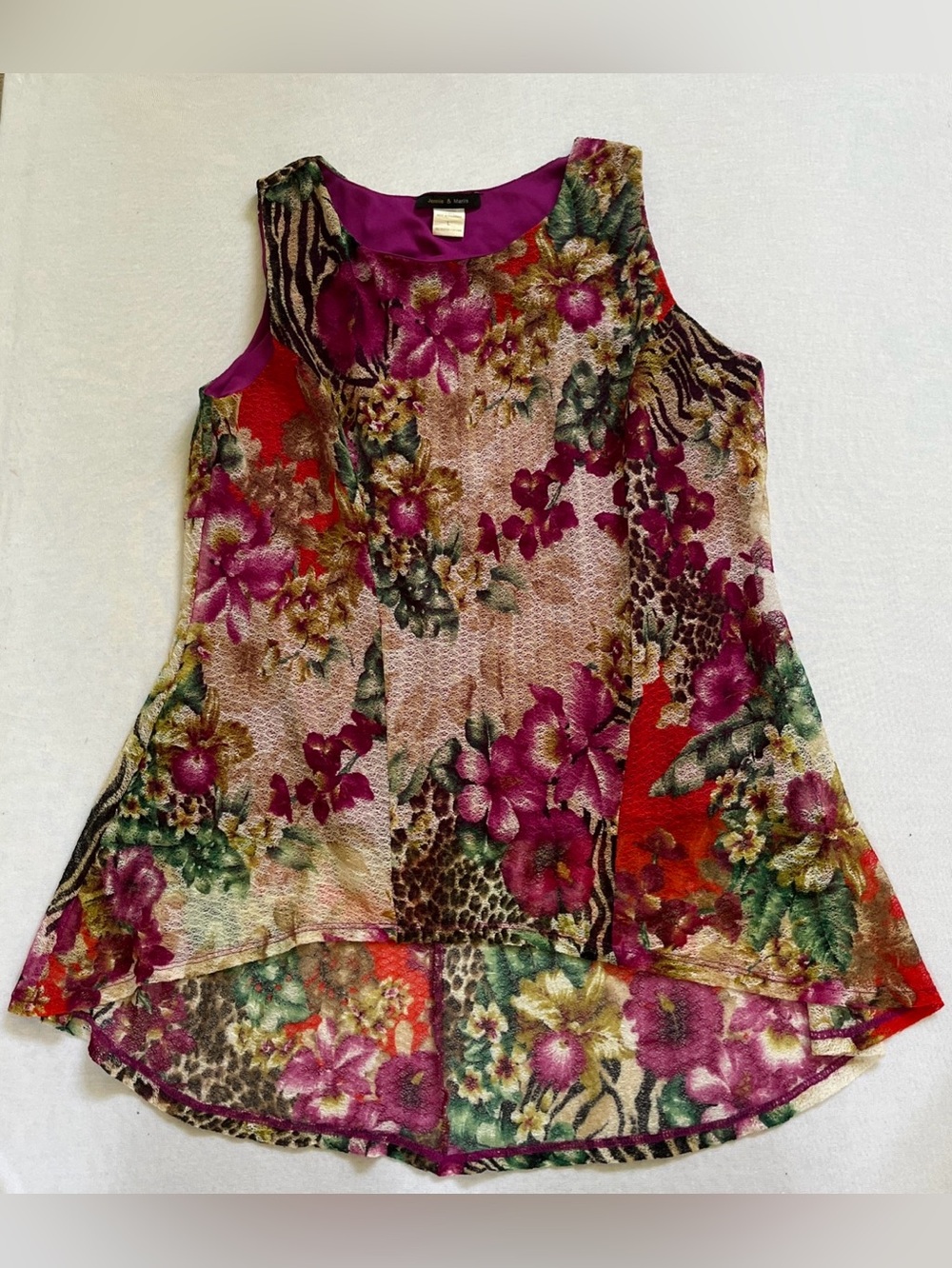 Jennie & Marlis Sleeveless Top Blouse L Floral Animal Mesh Asymmetric Boho Y2K - Picture 5 of 10